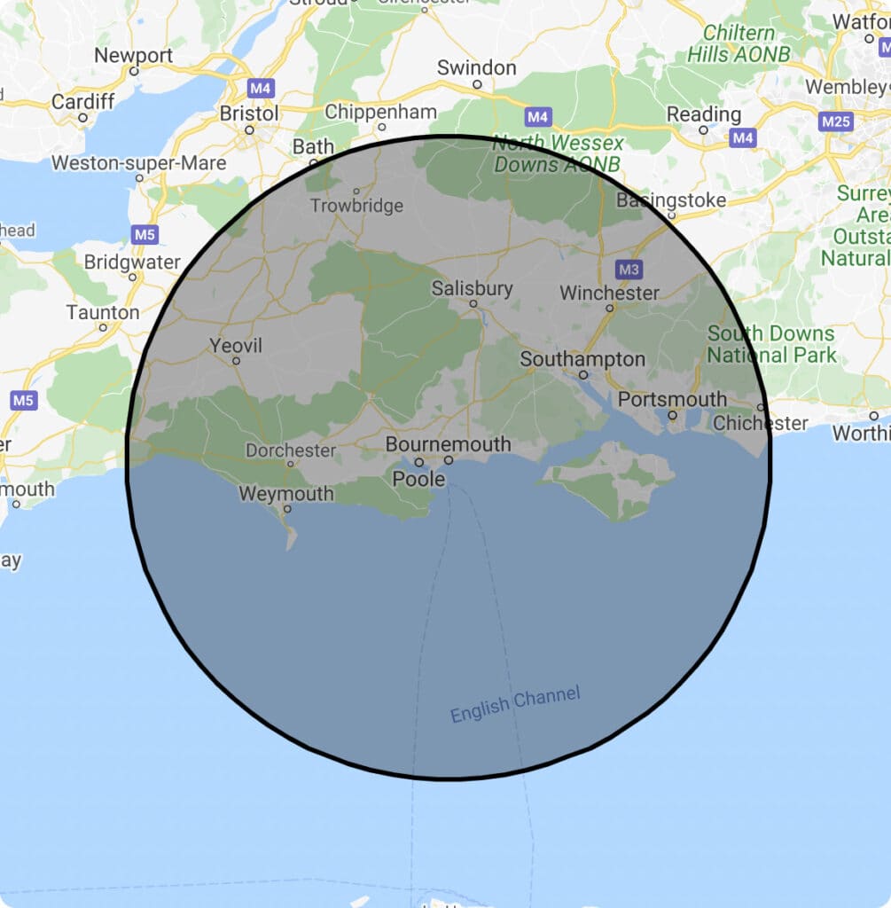 50 miles radius from Bournemouth